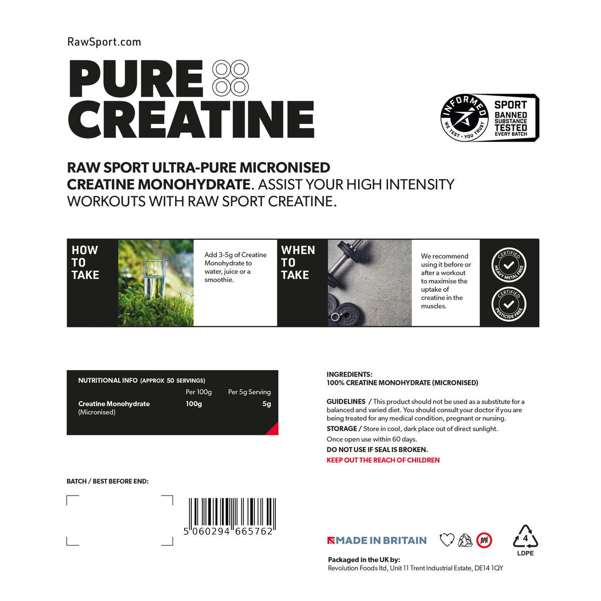 Vegan Creatine Monohydrate 250g Pure